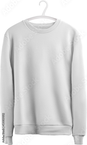 White sweatshirt mockup, png, universal pullover on a hanger, isolated. © olegphotor