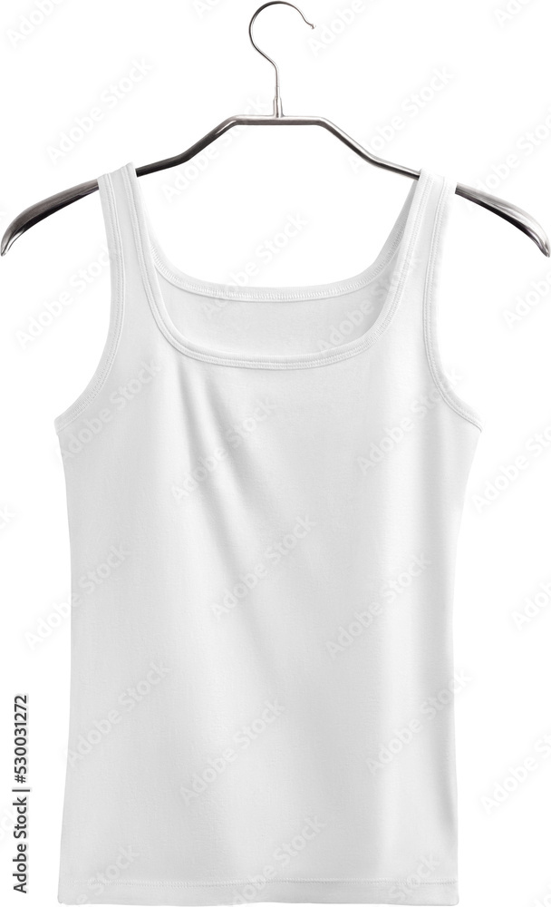 White t-shirt mockup, on a hanger, png, fashionable underwear, isolated. White t-shirt mockup, on a hanger, png, fashionable underwear, isolated.