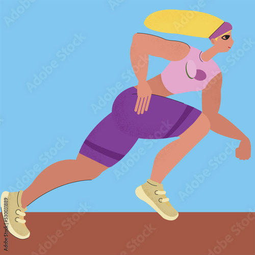 Illustration running sportswoman girl with blond hair