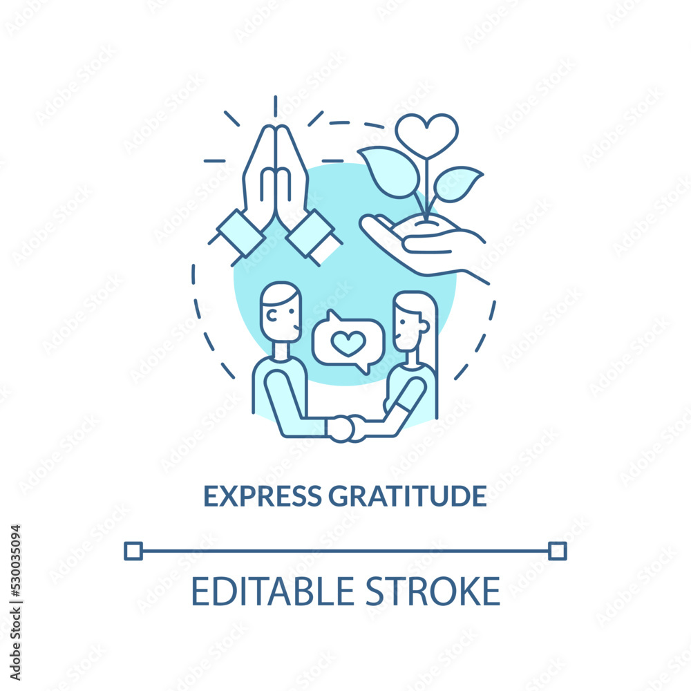 Express gratitude turquoise concept icon. How to repair relationship abstract idea thin line illustration. Appreciation. Isolated outline drawing. Editable stroke. Arial, Myriad Pro-Bold fonts used