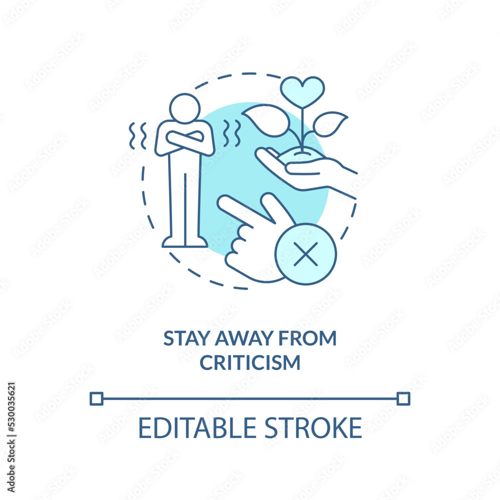 Stay away from criticism turquoise concept icon. Solving marital problems abstract idea thin line illustration. Isolated outline drawing. Editable stroke. Arial, Myriad Pro-Bold fonts used Stay away from criticism turquoise concept icon. Solving marital problems abstract idea thin line illustration. Isolated outline drawing. Editable stroke. Arial, Myriad Pro-Bold fonts used