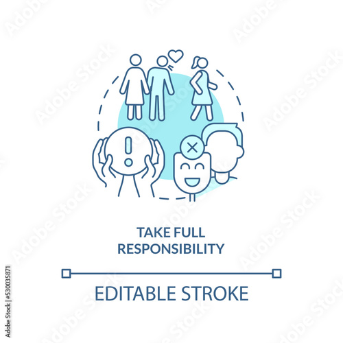 Take full responsibility turquoise concept icon. Fixing relationship abstract idea thin line illustration. Building trust. Isolated outline drawing. Editable stroke. Arial, Myriad Pro-Bold fonts used