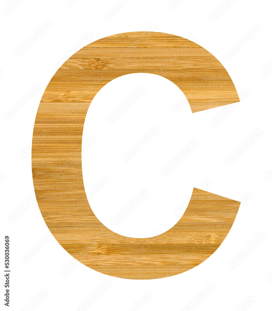 Big letter C used in English alphabet, letter C cut from wooden bamboo