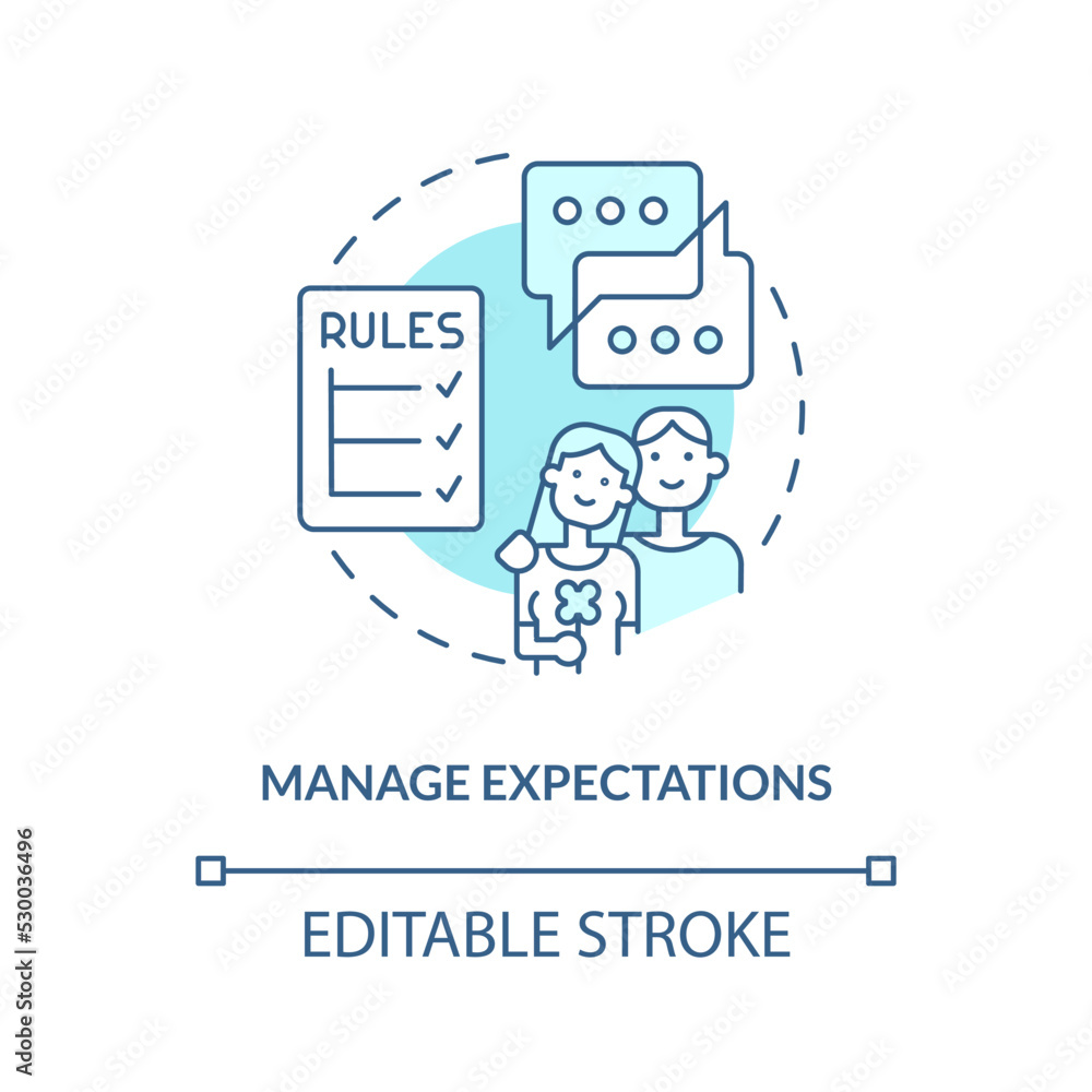 Manage expectations turquoise concept icon. Fixing long-distance relationship abstract idea thin line illustration. Isolated outline drawing. Editable stroke. Arial, Myriad Pro-Bold fonts used Manage expectations turquoise concept icon. Fixing long-distance relationship abstract idea thin line illustration. Isolated outline drawing. Editable stroke. Arial, Myriad Pro-Bold fonts used