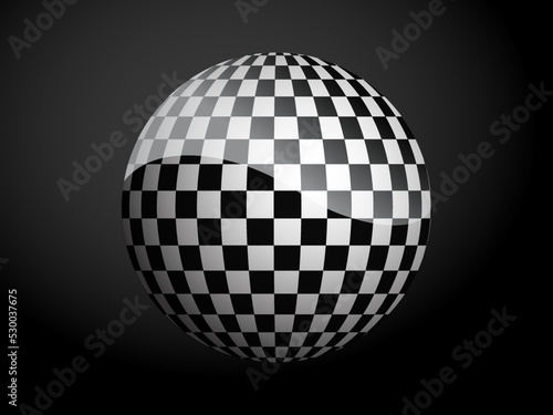 Abstract pattern cover black and white 3D ball. Vector illustration on dark background.