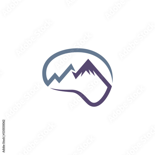 Simple Pulse Brain shaped mountain logo design symbol