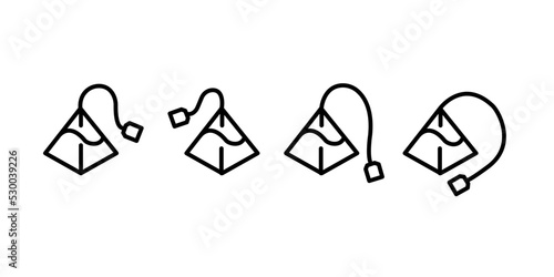 Pyramid tea bag line icon set. Triangle paper tea bag on white background.