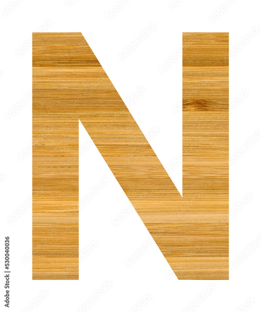 Big letter N used in English alphabet, letter N cut from wooden bamboo