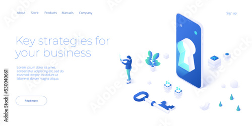Mobile data security isometric vector illustration. Online payment protection system concept with smartphone and credit card. Secure bank transaction with password verification via internet