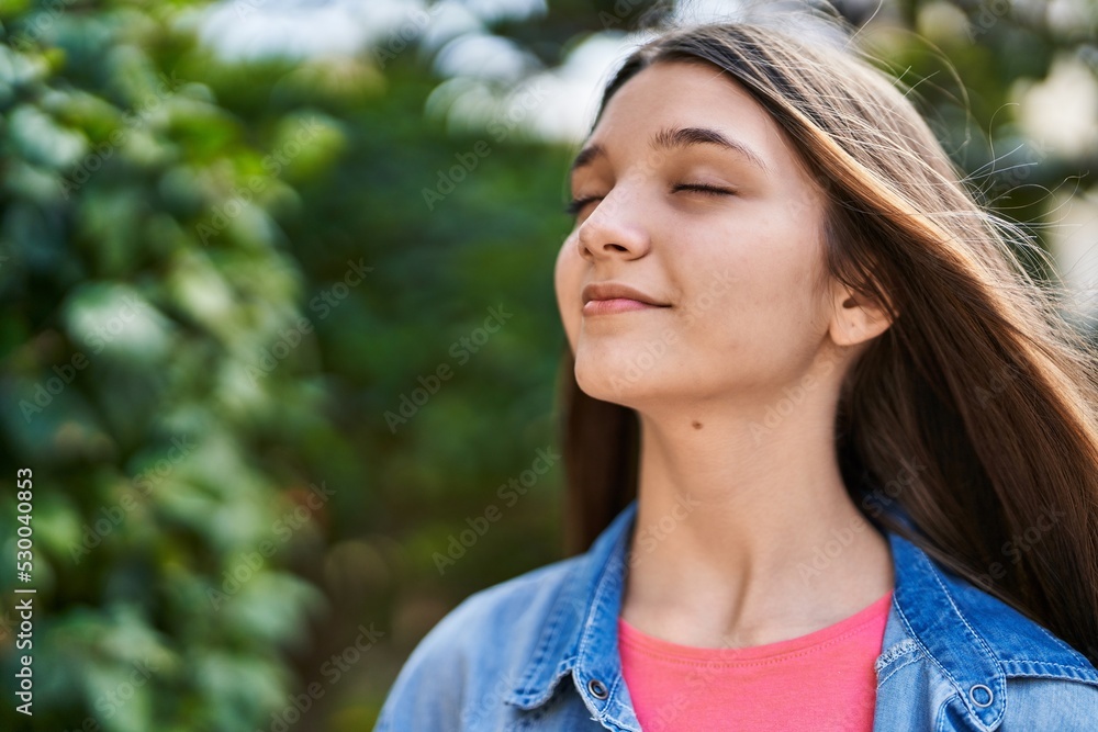 Adorable girl smiling confident breathing at park Adorable girl smiling confident breathing at park