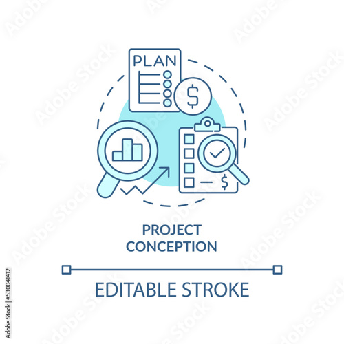 Project conception blue gradient concept icon. Real estate development abstract idea thin line illustration. Isolated outline drawing. Editable stroke. Arial, Myriad Pro-Bold fonts used
