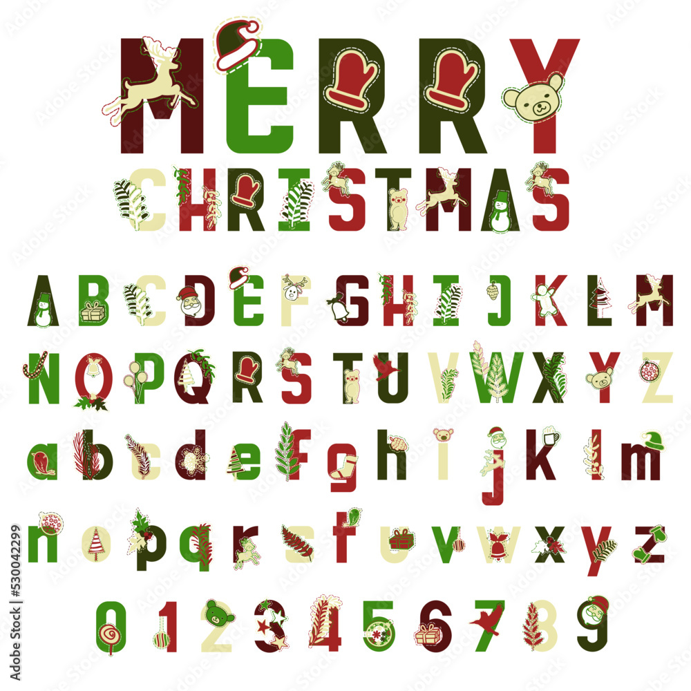 Christmas alphabet vector.