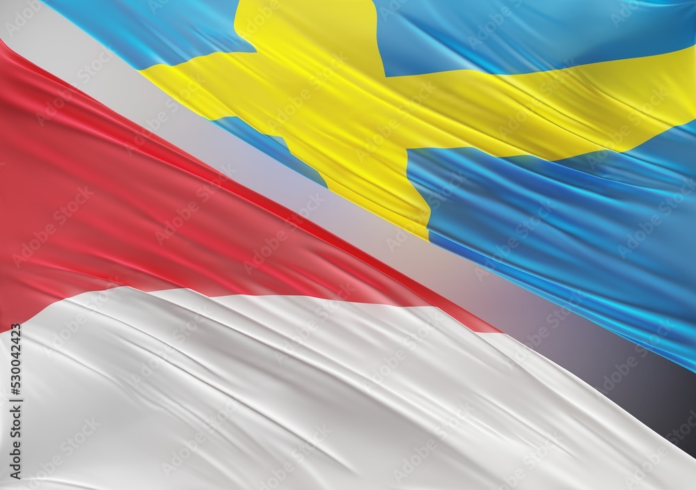 Abstract Indonesia Flag, next to Swedish Flag 3D Render(3D Artwork) Abstract Indonesia Flag, next to Swedish Flag 3D Render(3D Artwork)