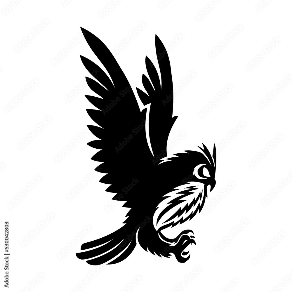 Fototapeta premium Bird owl in flight on a white background.