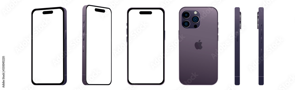 Vecteur Stock Set of 6 pcs from different angles, Purple PRO smartphone  Apple iPhone 14 models, new IT industry, mockup for web design on a white  background - Vector | Adobe Stock