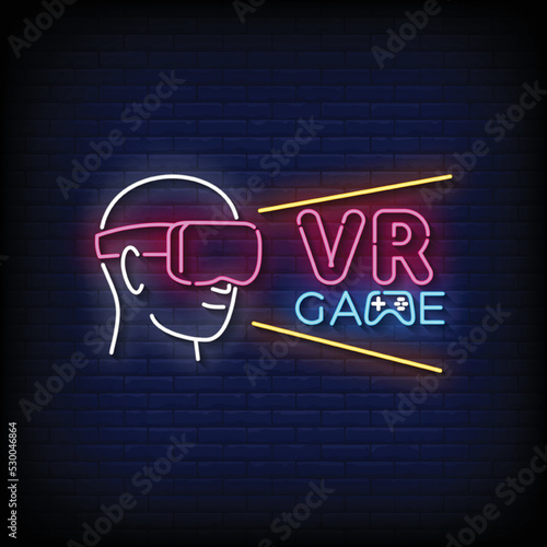 Neon Sign vr game with Brick Wall Background vector