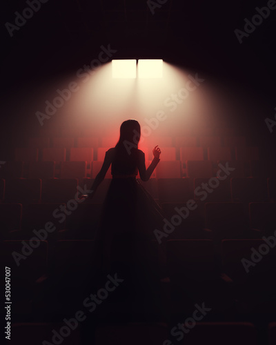 Artwork. Mysterious girl in the night cinema