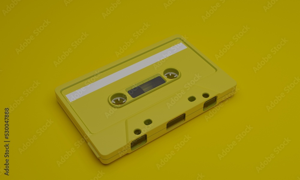 Fototapeta premium 3d illustration , audio cassette image , yellow background, , 3d rendering