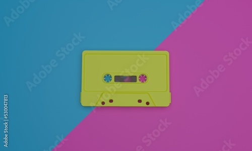 3d illustration , image of audio cassette , bicolor background , 3d rendering