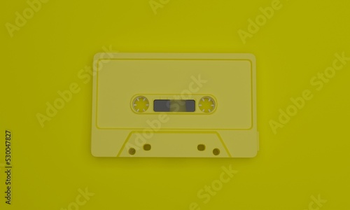 3d illustration , audio cassette image , yellow background, , 3d rendering