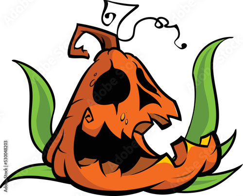 Cartoon  halloween pumpkin head with scary expression. Vector illustration of jack-o-lantern