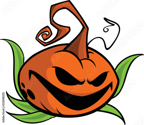Cartoon  halloween pumpkin head with scary expression. Vector illustration of jack-o-lantern