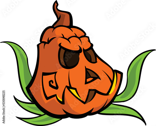 Cartoon  halloween pumpkin head with scary expression. Vector illustration of jack-o-lantern