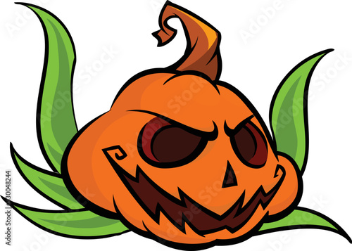 Cartoon  halloween pumpkin head with scary expression. Vector illustration of jack-o-lantern