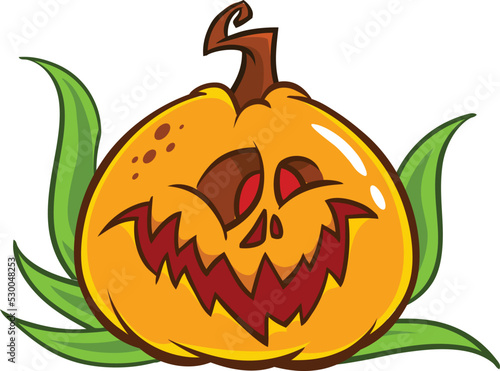 Cartoon  halloween pumpkin head with scary expression. Vector illustration of jack-o-lantern