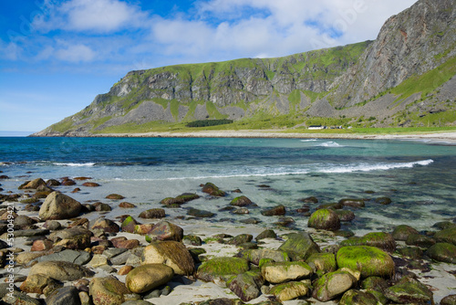 Beautiful Unstad beach in Lofoten, Norway photo