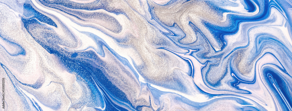 Abstract fluid art background blue and white colors. Liquid marble ...