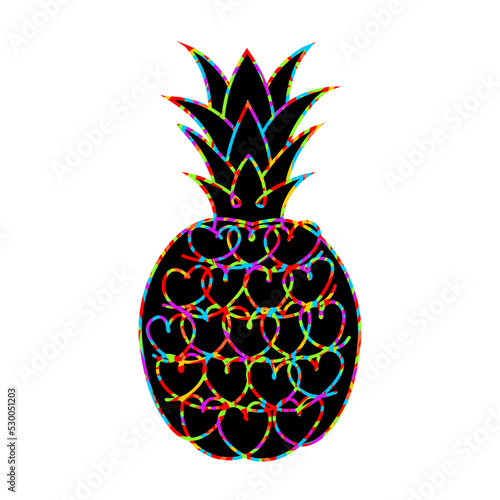 Valentine card with sweet pineapple hearts. Pineapple silhouette icon with hearts. Vector illustration