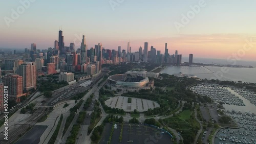 Aerial View of Chicago Skyline from  South Lake shore drive photo