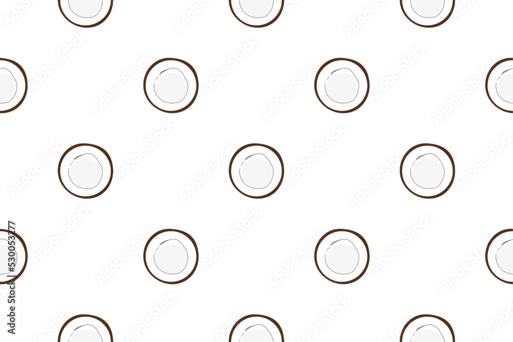 A seamless pattern of coconuts in soft colors. Minimalist vector illustration. For background, decoration, food packaging, textile, designs, logos, posters, prints