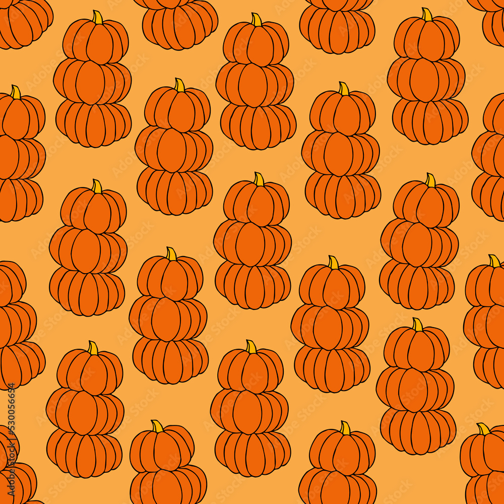 Autumn seamless pattern, square background, hand drawn pumpkins Autumn seamless pattern, square background, hand drawn pumpkins