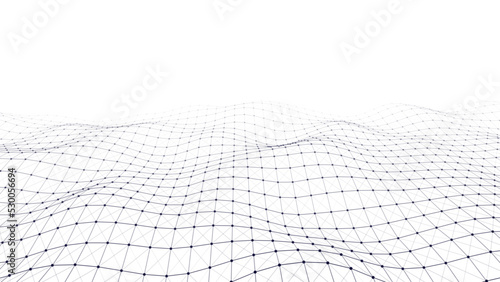 Futuristic moving white wave. Digital background with moving particles and lines. Big data visualization. Vector illustration.