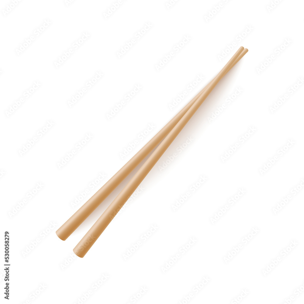 Wooden chopsticks in realistic 3d style, vector illustration isolated on white background. Wooden chopsticks in realistic 3d style, vector illustration isolated on white background.