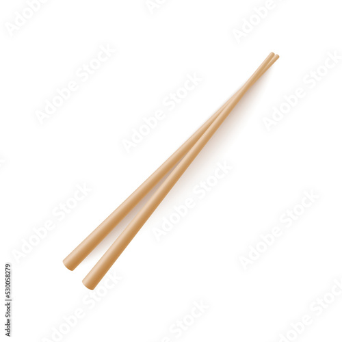 Wooden chopsticks in realistic 3d style, vector illustration isolated on white background.