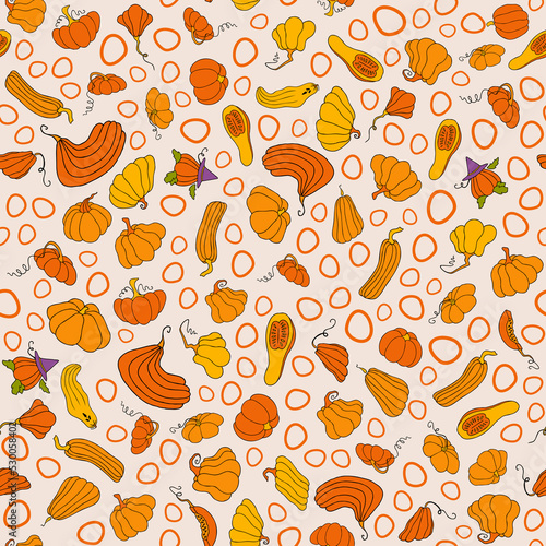 Autumn seamless pattern  square background  hand drawn pumpkins