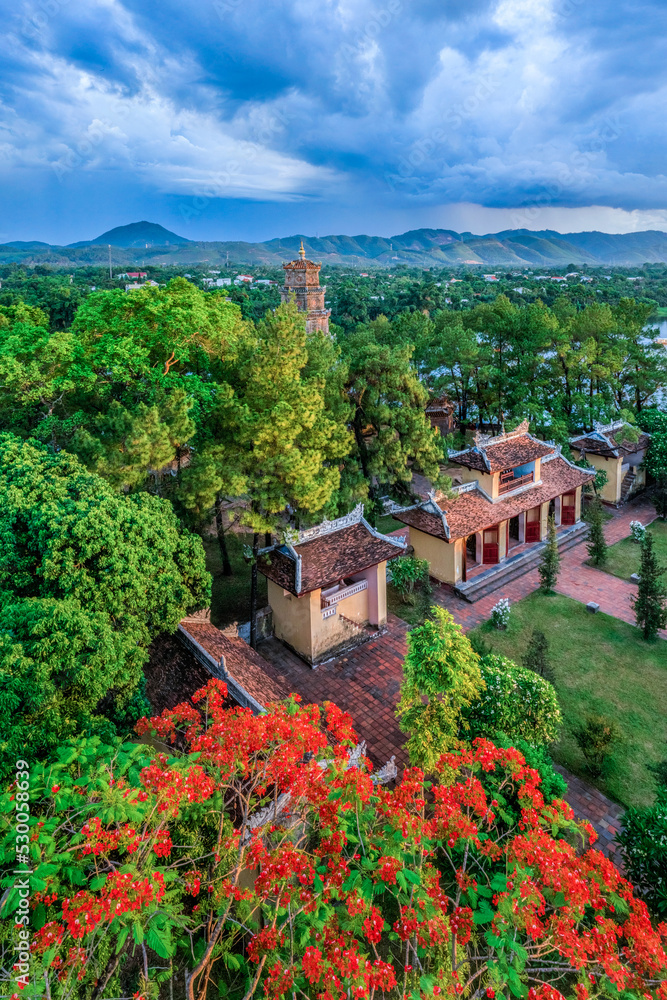 The Thien Mu Pagoda is one of the ancient pagoda in Hue city.It is located on the banks of the Perfume River in Vietnam's historic city of Hue. Thien Mu Pagoda can be reached either by car or by boat