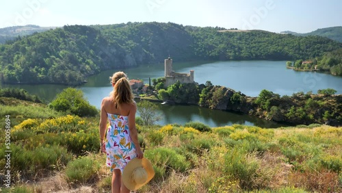 Woman traveling in France- St Etienne, Loire- Grangent photo