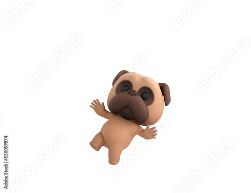 Little Pug character falling in 3d rendering.