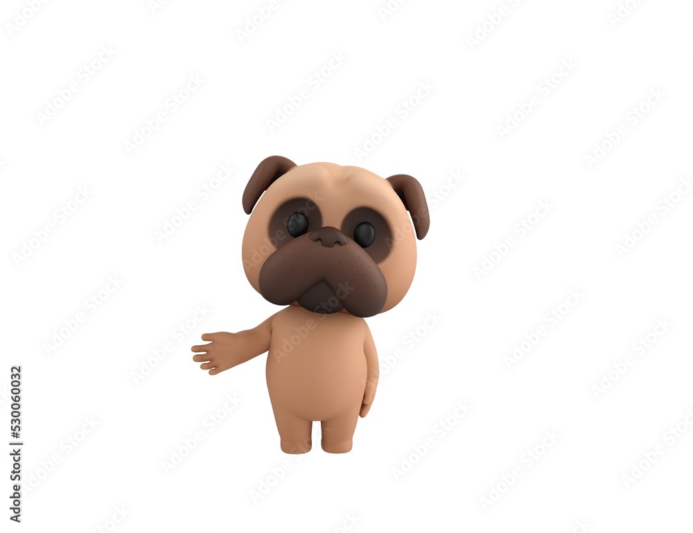 Naklejka premium Little Pug character Giving a helping hand in 3d rendering.