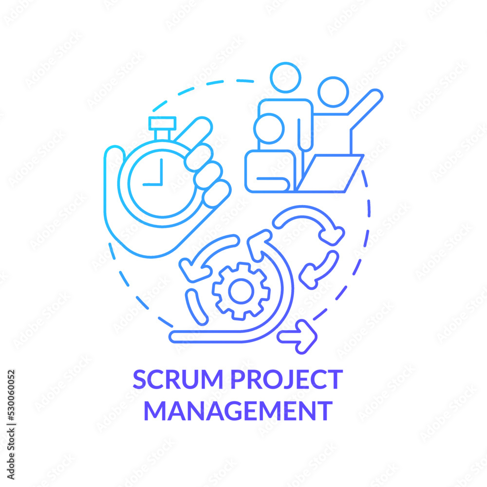 Scrum project management blue gradient concept icon. Strategy type. Choose tasks priority in plan abstract idea thin line illustration. Isolated outline drawing. Myriad Pro-Bold font used Scrum project management blue gradient concept icon. Strategy type. Choose tasks priority in plan abstract idea thin line illustration. Isolated outline drawing. Myriad Pro-Bold font used