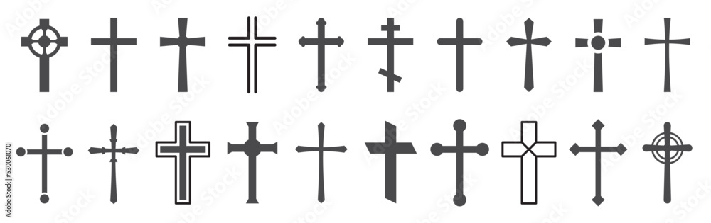 Cross symbol set. Christian Cross Vector Set Collection. Illustration vector simple Christian cross icon collection. Cross silhouette. Christian symbol.
