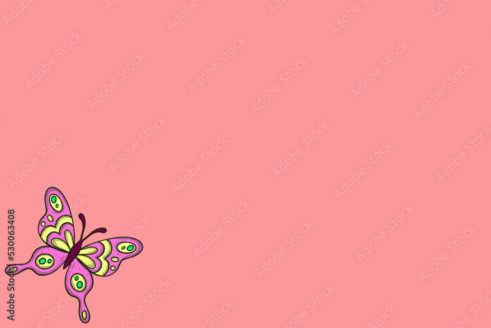 Pink Background wallpaper with butterfly Illustration hand drawn cartoon vector