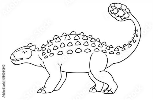Ankylosaurus Dinosaur. Illustration in black and white style. The contour line. Vector for coloring.