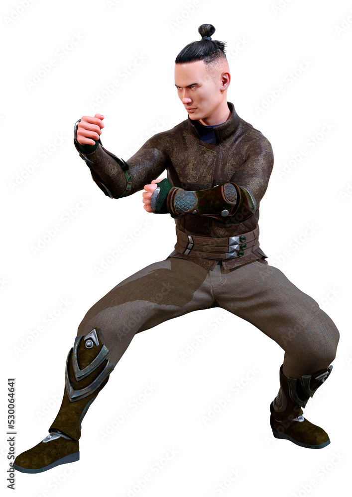 3D Rendering Asian Man on White