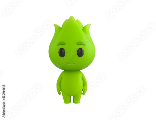 Nature Mascot character standing and looking to the front in 3d rendering.