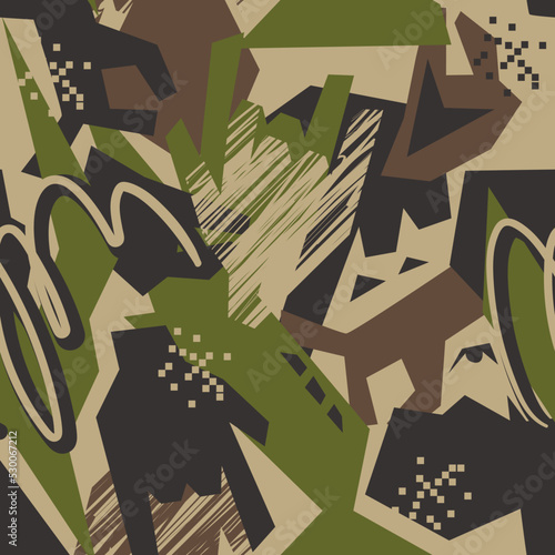 Geometric camouflage seamless pattern of different lines and shapes